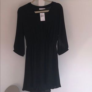 LUSH v neck black sheer 3/4 sleeve dress